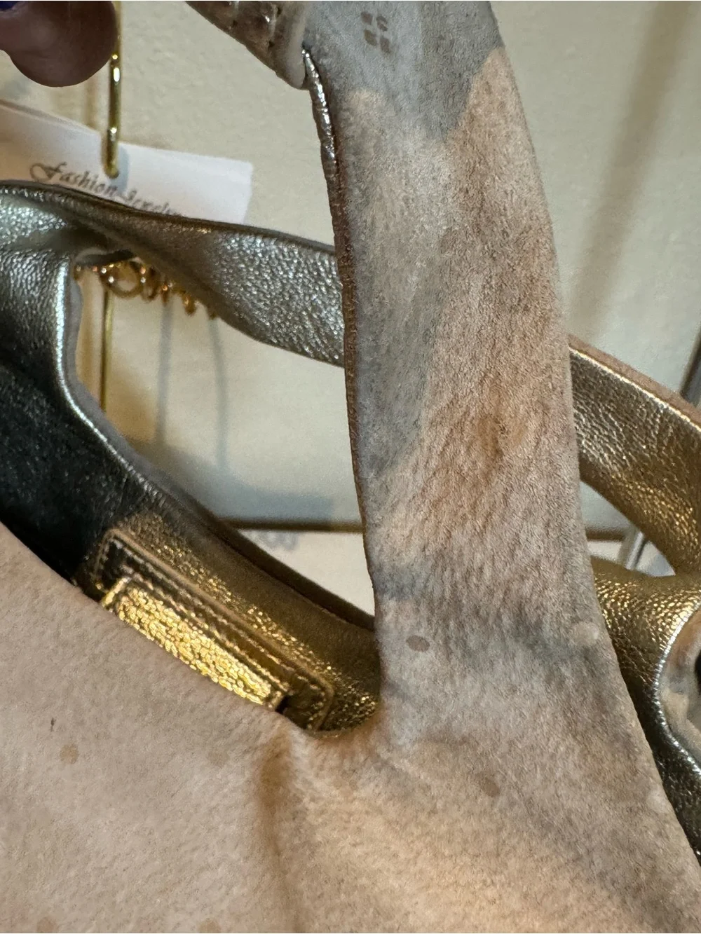 Kate Spade Beige Suede Tote Handbag - Gold Accents